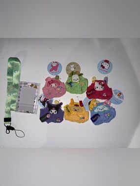 Sanrio 6 character set of overalls for Labubu dolls plus bonus ID badge